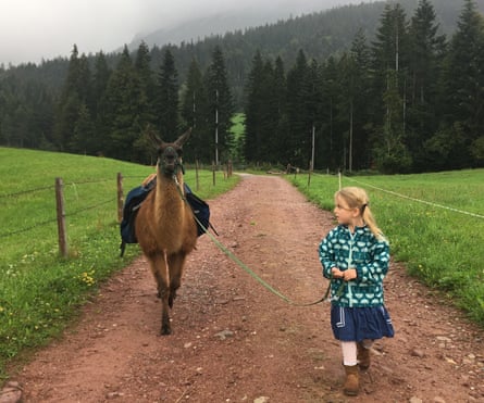 A cute llama makes a country walk much more fun with the writer's daughter