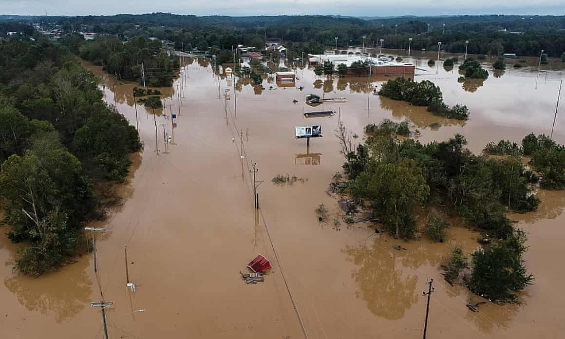 An aerial image of a flooded area