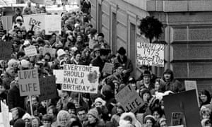 Protest marchers form a ‘ring of life’ around the Minnesota Capitol building protesting the US supreme court’s Roe v. Wade decision, 22 January 1973.