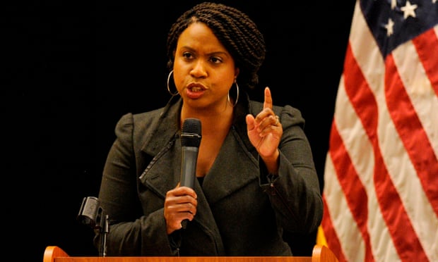 Massachusetts Democratic congressional candidate Ayanna Pressley addresses a town hall meeting in Roxbury, Massachusetts.