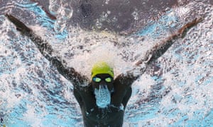 Jamaica’s Kito Campbell is captured by this striking underwater shot during his 100m breaststroke heat.