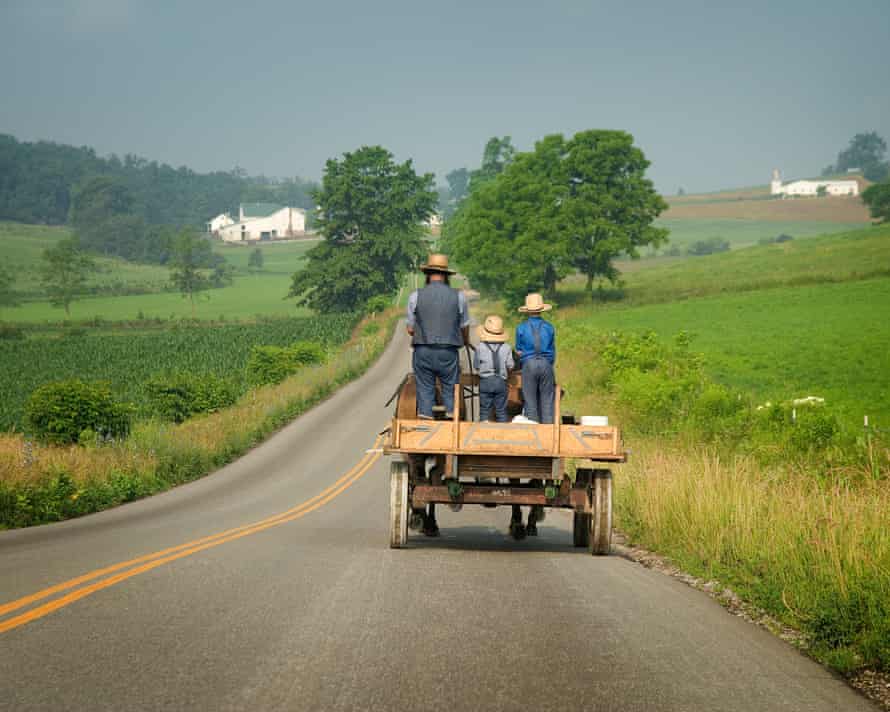 Amish man and children