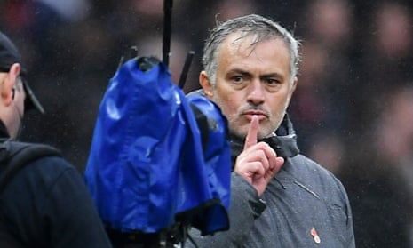 José Mourinho gestures to a television camera after Manchester United’s win against Tottenham.