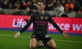 Phil Foden celebrates scoring for Manchester City