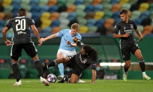 Pep Guardiola’s system left playmaker Kevin De Bruyne stifled for space.