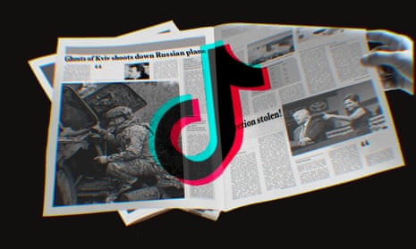 A photo illustration of a newspaper with the TikTok logo superimposed on top of it.