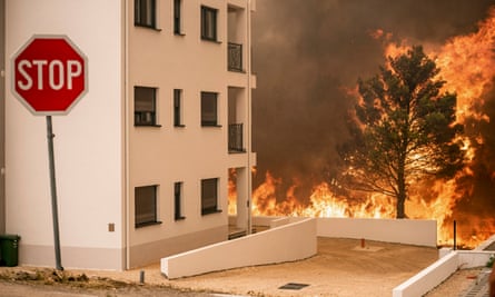 Fire approaches buildings in Grebastica, Croatia, Thursday, 13 July 2023.