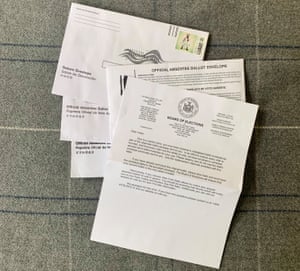 Two absentee ballot envelopes, one warning letter from the BOE and an unusable return envelope and ballot envelope addressed to someone else