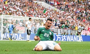 Hirving Lozano celebrates after scoring for Mexico against Germany.
