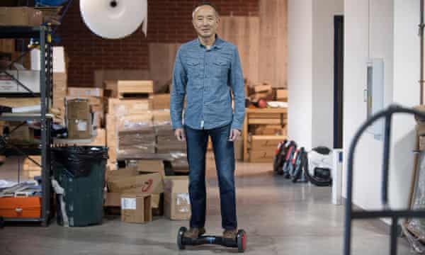 Hoverboard inventor Shane Chen in his workshop.