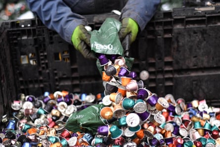 Nespresso pods being recycled in Cheshire in 2017.