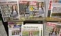 Front pages of the daily newspapers at a news stand after the Princess of Wales reveals she has cancer