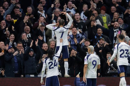 Xavi Simons soaks up the crowd’s adulation after scoring Spurs’ second goal against Brentford