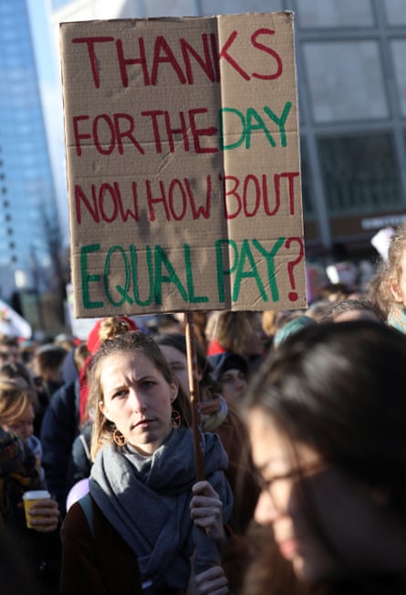 A protester holds a placard at an International Women’s Day demonstration in Berlin in 2019.