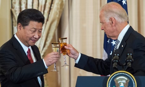 Joe Biden, then the US vice-president, toasts with President Xi Jinping of China in 2015. Xi explained to Biden over the course of a two-hour phone call in February how China intends to surpass the US as the world’s pre-eminent power.