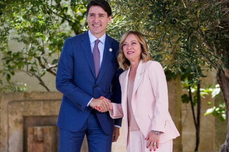 Canada's prime minister Justin Trudeau with Giorgia Meloni.