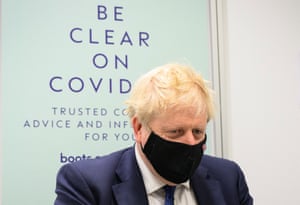 Boris Johnson at a vaccination centre in his Uxbridge constituency this morning.