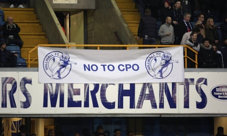 Fans protest against the CPO during the the FA Cup 3rd round match between Millwall and Bournemouth at the Den, 7 January