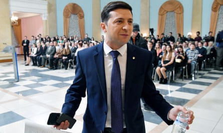 Zelenskiy playing a fictional Ukrainian president in the TV comedy Servant of the People, 2019.