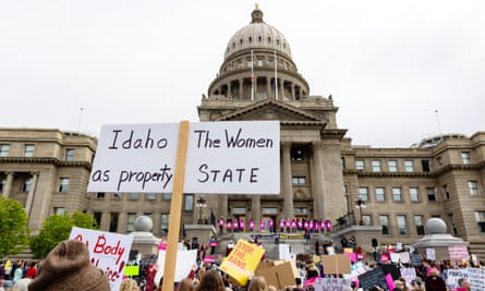 People rally for abortion rights outside the Idaho statehouse in downtown Boise, Idaho, on 14 May 2022.
