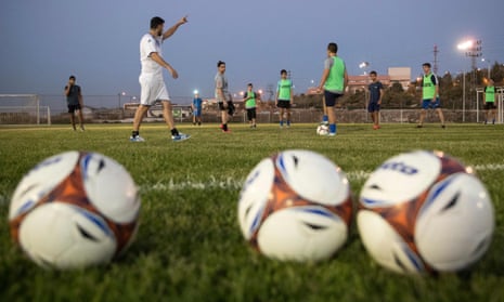 Israeli youth players from the Aroni Ariel football club attend a training session at their stadium in the Israeli West Bank settlement of Ariel.