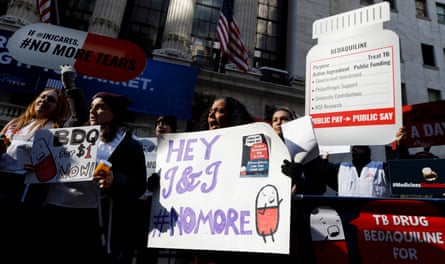 A Médecins Sans Frontières protest calling on Johnson & Johnson to lower the cost of bedaquiline for people with drug-resistant tuberculosis in New York in 2020.