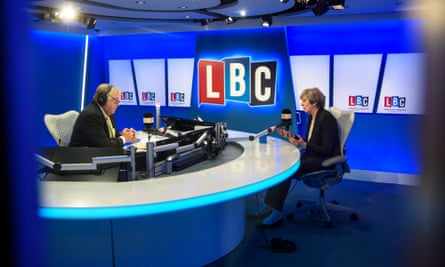 Theresa May being interviewed by Nick Ferrari on LBC.