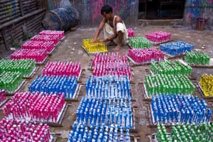 A child works in a balloon factory in Dhaka, Bangladesh