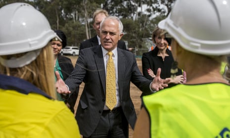 Malcolm Turnbull at a building site near Brisbane on Wednesday. 