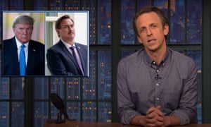 Seth Meyers on Trump’s meeting with My Pillow founder Mike Lindell, in which the pillow spokesman advocated for martial law: “What’s next, the ShamWow guy strolling in with a notepad that says ‘become an X-man?’” 