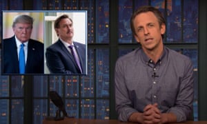 Seth Meyers on Trump’s meeting with My Pillow founder Mike Lindell, in which the pillow spokesman advocated for martial law: “What’s next, the ShamWow guy strolling in with a notepad that says ‘become an X-man?’”