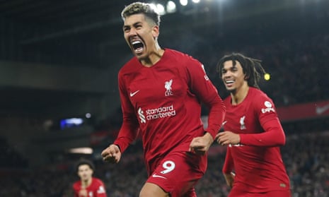Roberto Firmino after scoring the final goal in Liverpool's 7-0 win against Manchester United