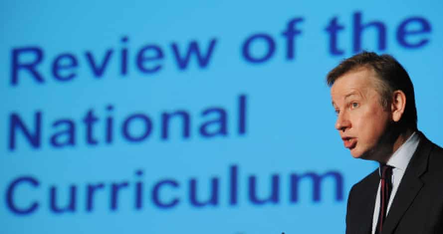 The former education secretary Michael Gove in 2011 announcing a review of the National Schools Curriculum.