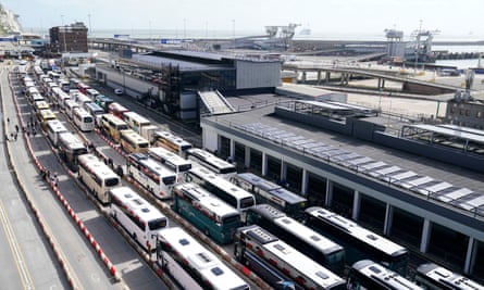 Coaches wait to enter the Port of Dover.