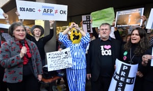 A protest rally calling for the protection of press freedom outside the office of communications minister Paul Fletcher