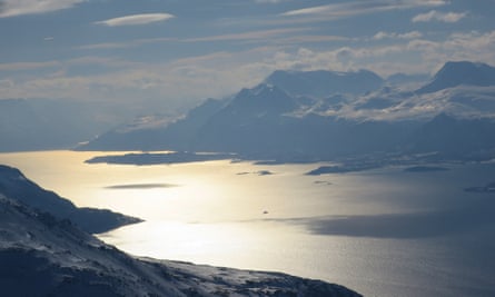 A view across a fjord in the Lyngen Alps, Norway.