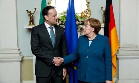 The German chancellor Angela Merkel meeting with the Irish taoiseach Leo Varadkar at Farmleigh House in Dublin.