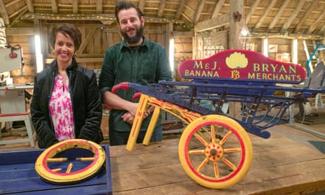 Jacqui with her banana barrow and restorer Dominic in The Repair Shop. Photograph: Ricochet/BBC