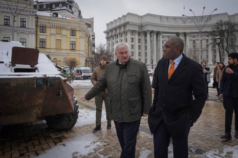 David Lammy in Kyiv this morning looking at damage on a Russian APC, alongside Ukraine’s foreign minister Andriiy Sybiha.
