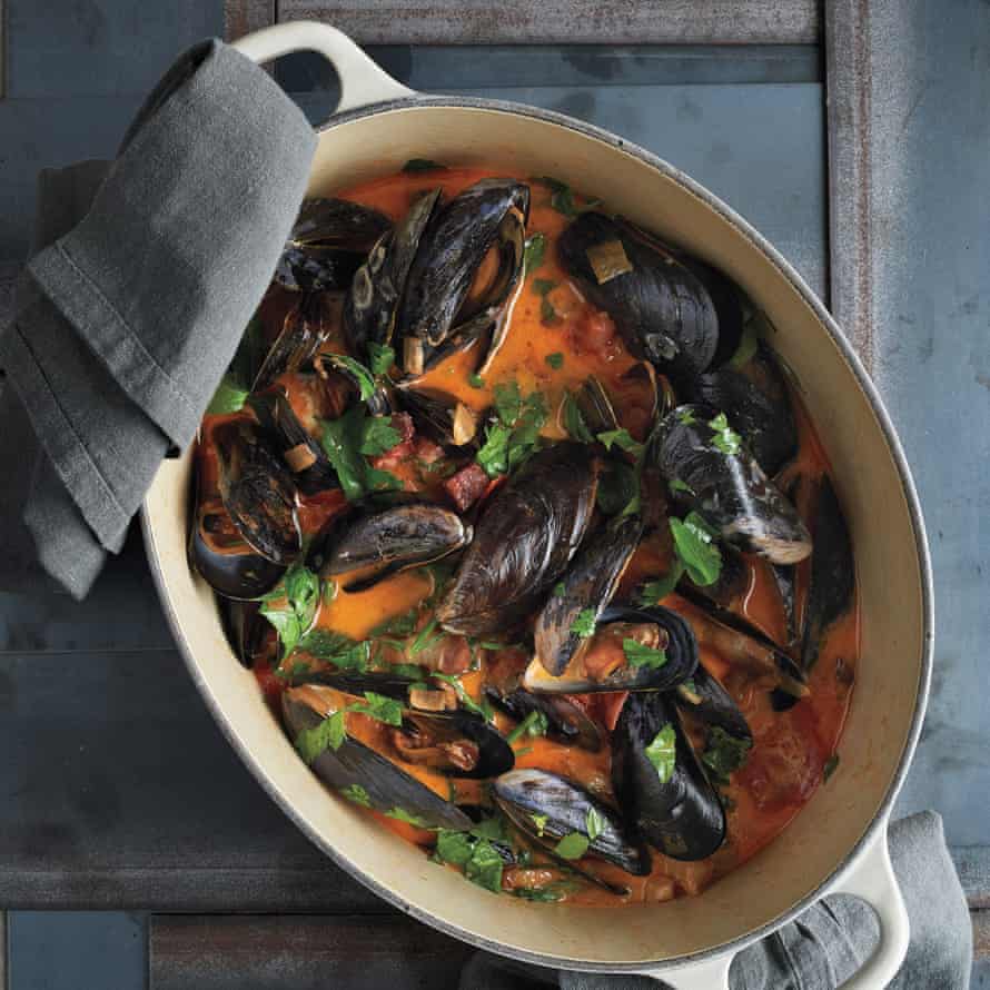 Mussels with chorizo.
