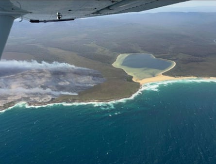 A fire burning east of the Princes Highway, 46km south of Eden, NSW.
