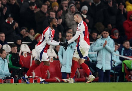 Raheem Sterling comes on as a substitute during his loan spell at Arsenal.