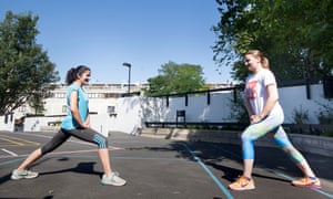 Limbering up ... Homa Khaleeli with instructor Chantal.