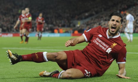 Emre Can of Liverpool celebrates scoring his sides second goal.