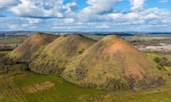 Aerial view of the Five Sisters shale bing, West Calder, West Lothian, Scotland.