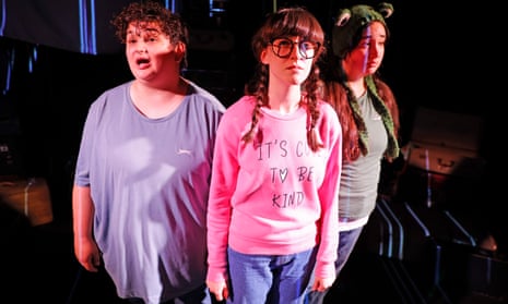Thoughtful … Alex Brain, Michaela Murphy and Emily McGlynn in Cassie and the Lights at Underbelly, Edinburgh.