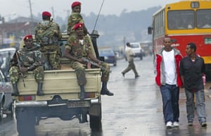 Members of the Ethiopian army patrol the streets of Addis Ababa.