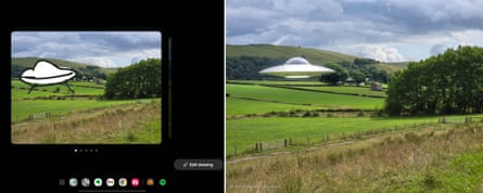 Samsung photo assist feature inserting a flying saucer into a photo of a field