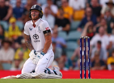 Ben Stokes after being struck in the groin