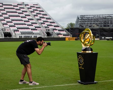 The Club World Cup Trophy is displayed at Chase Stadium in Fort Lauderdale, Florida.